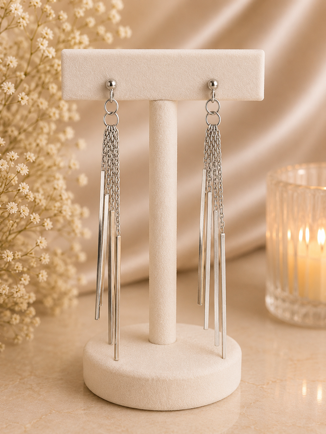 925 Silver Long Chain Tassel Drop Earrings