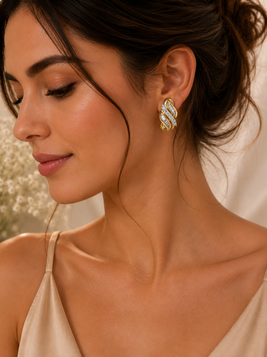 9ct Gold Diamond Style Wave Earrings