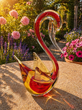 Red and Amber Art Glass Swan Figurine