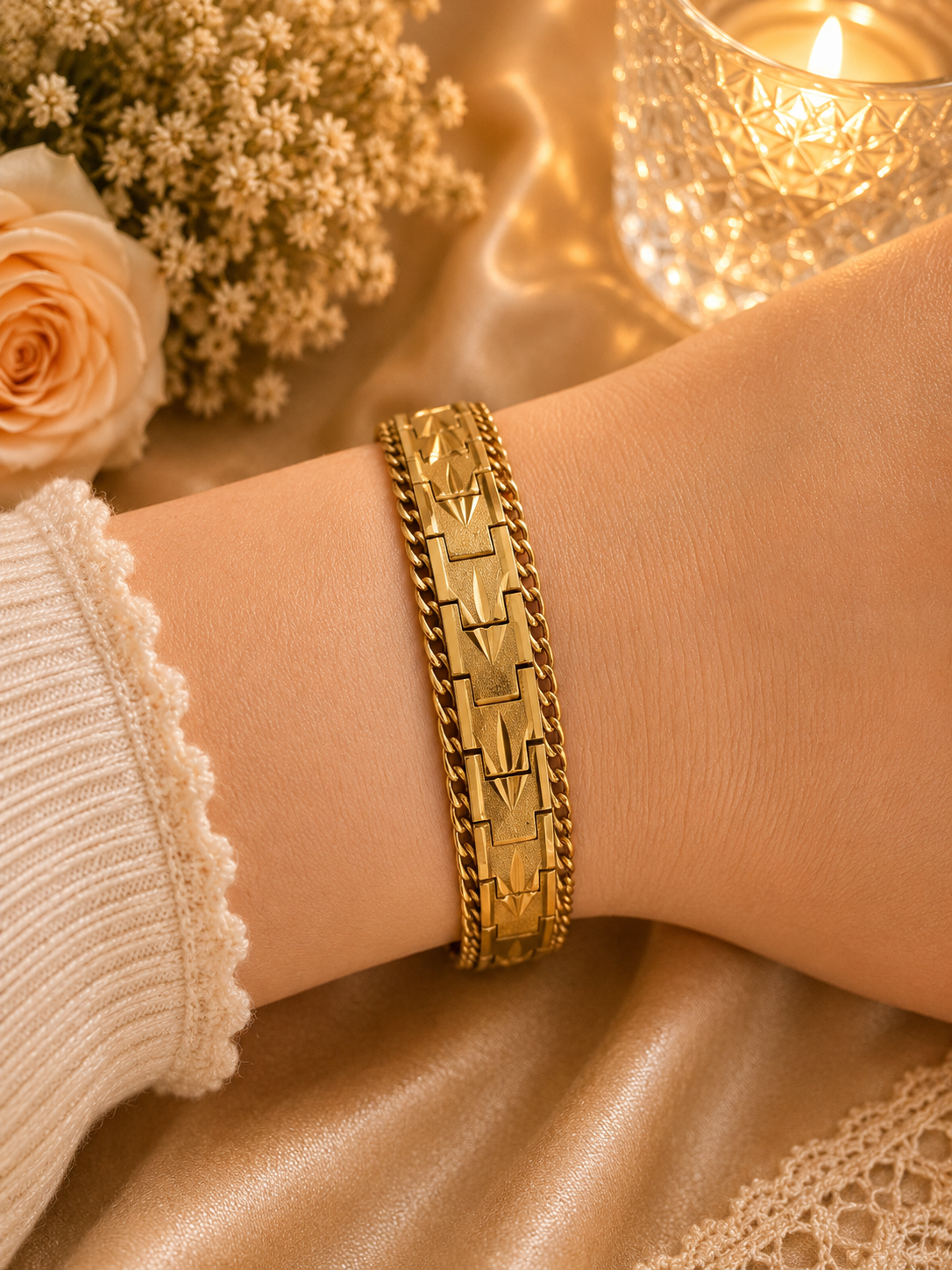 Vintage 18ct Gold Plated Geometric Link Bracelet
