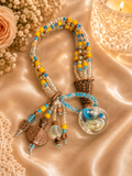 Artisan Glass Beaded Bracelet Yellow and Blue