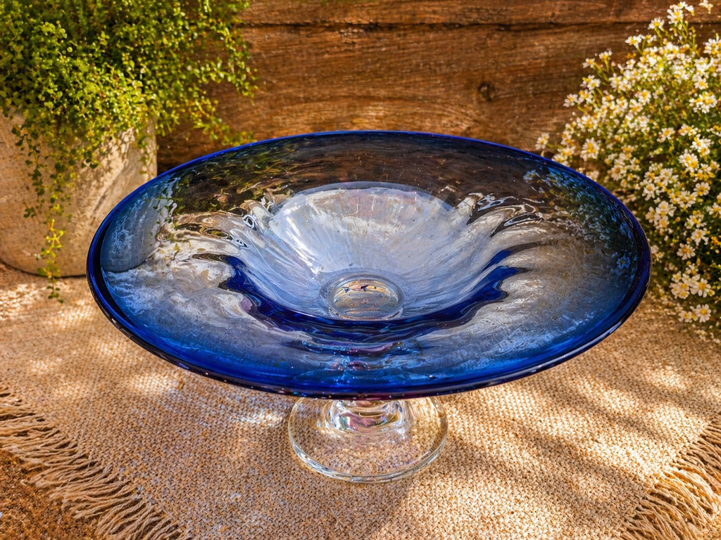 Cobalt Blue Pedestal Glass Bowl