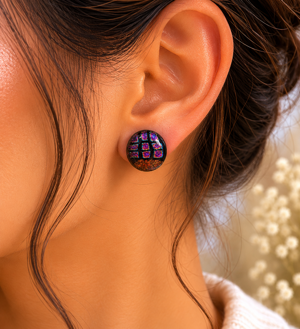 925 Silver Round Dichroic Glass Stud Earrings