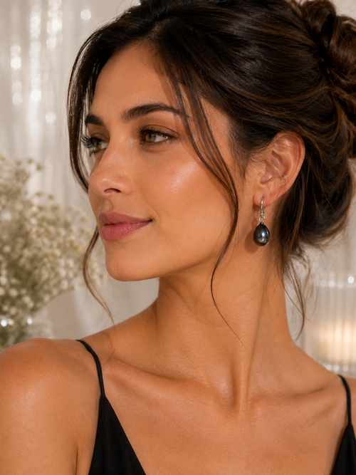 925 Silver Black Pearl Drop Earrings