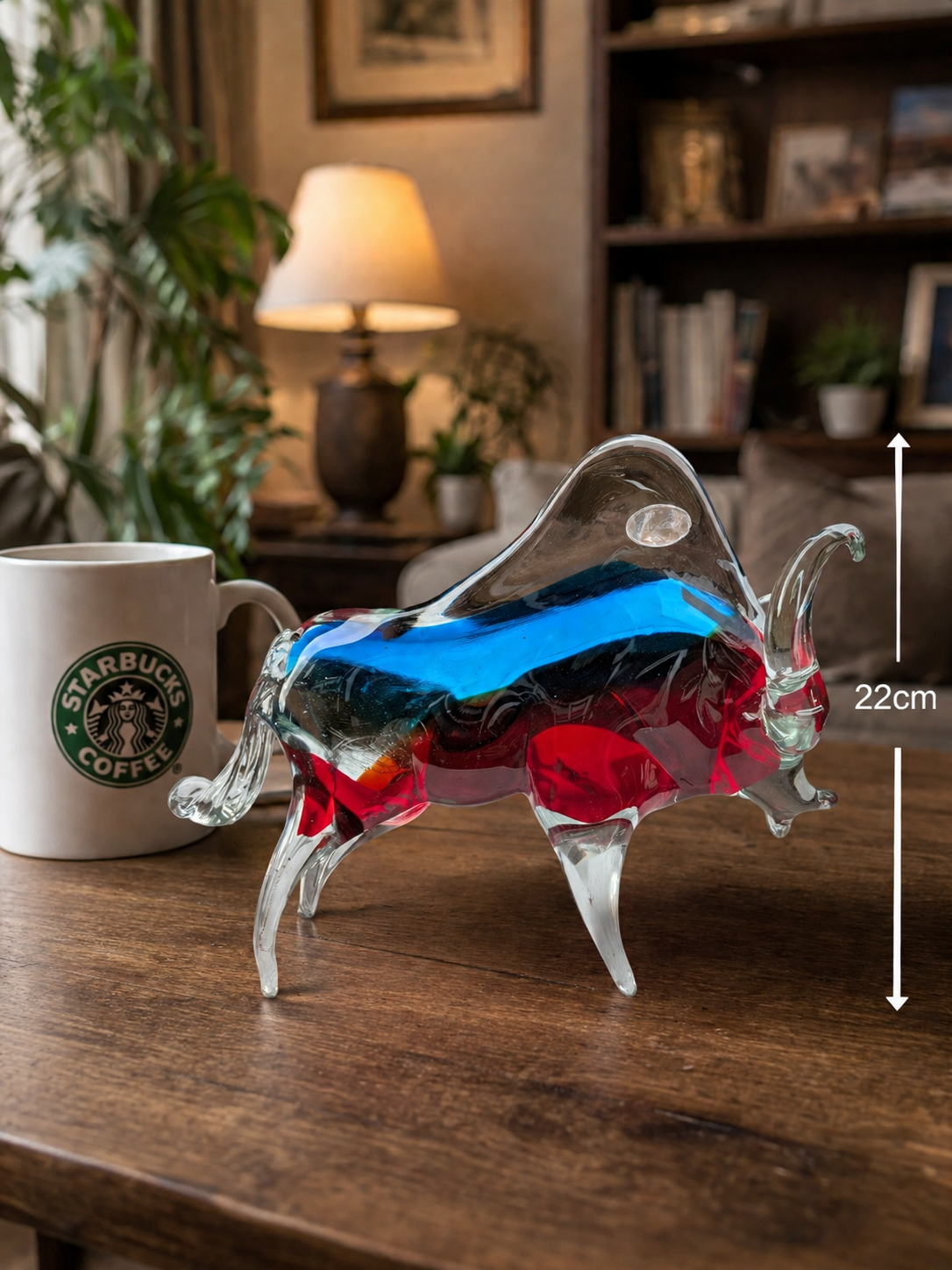 Large Murano Uranium Multicolour Art Glass Bull Figurine