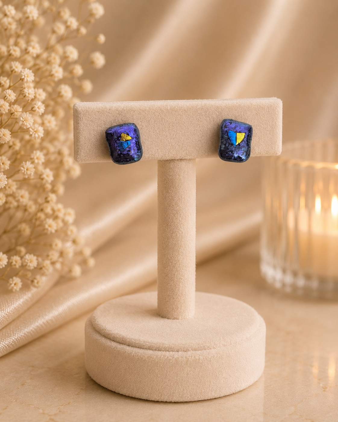 925 Silver Blue Dichroic Glass Stud Earrings