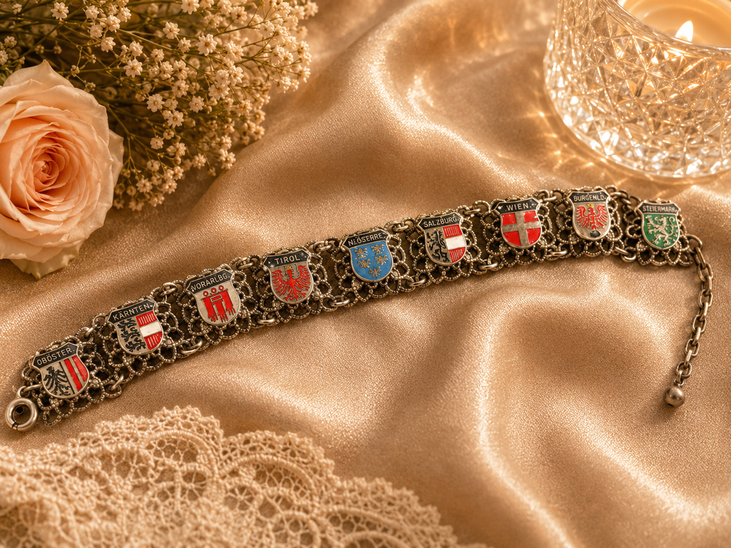 Vintage Tyrol Souvenir White Metal Bracelet