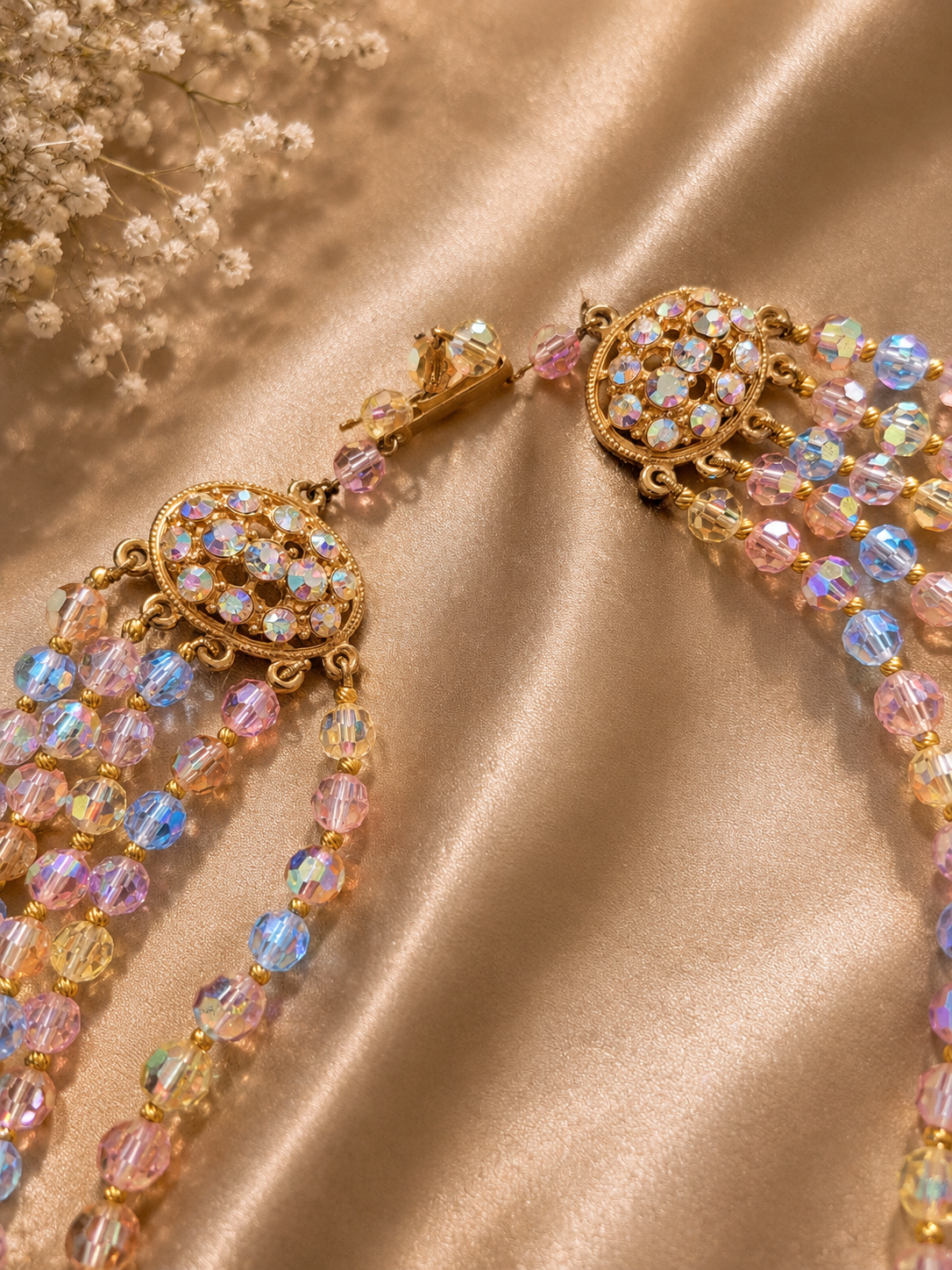 Pastel Aurora Crystal Multi Strand Statement Necklace
