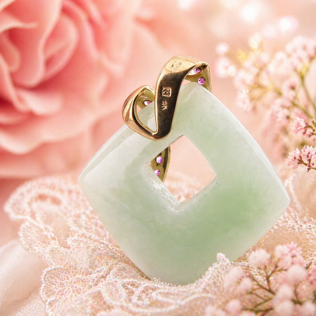 9ct Gold Jade Pendant with Amethyst Accents