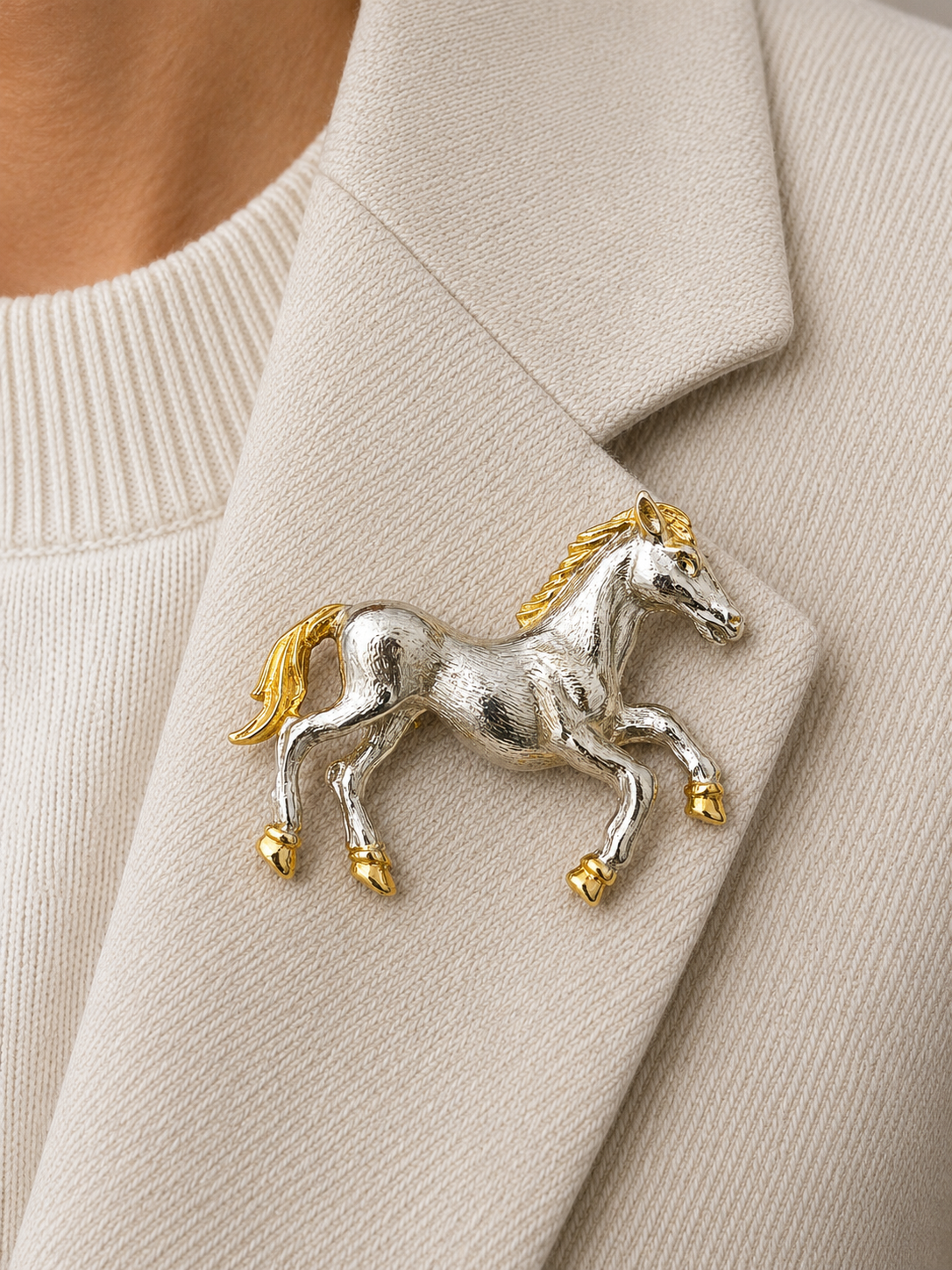Vintage Two Tone Horse Brooch
