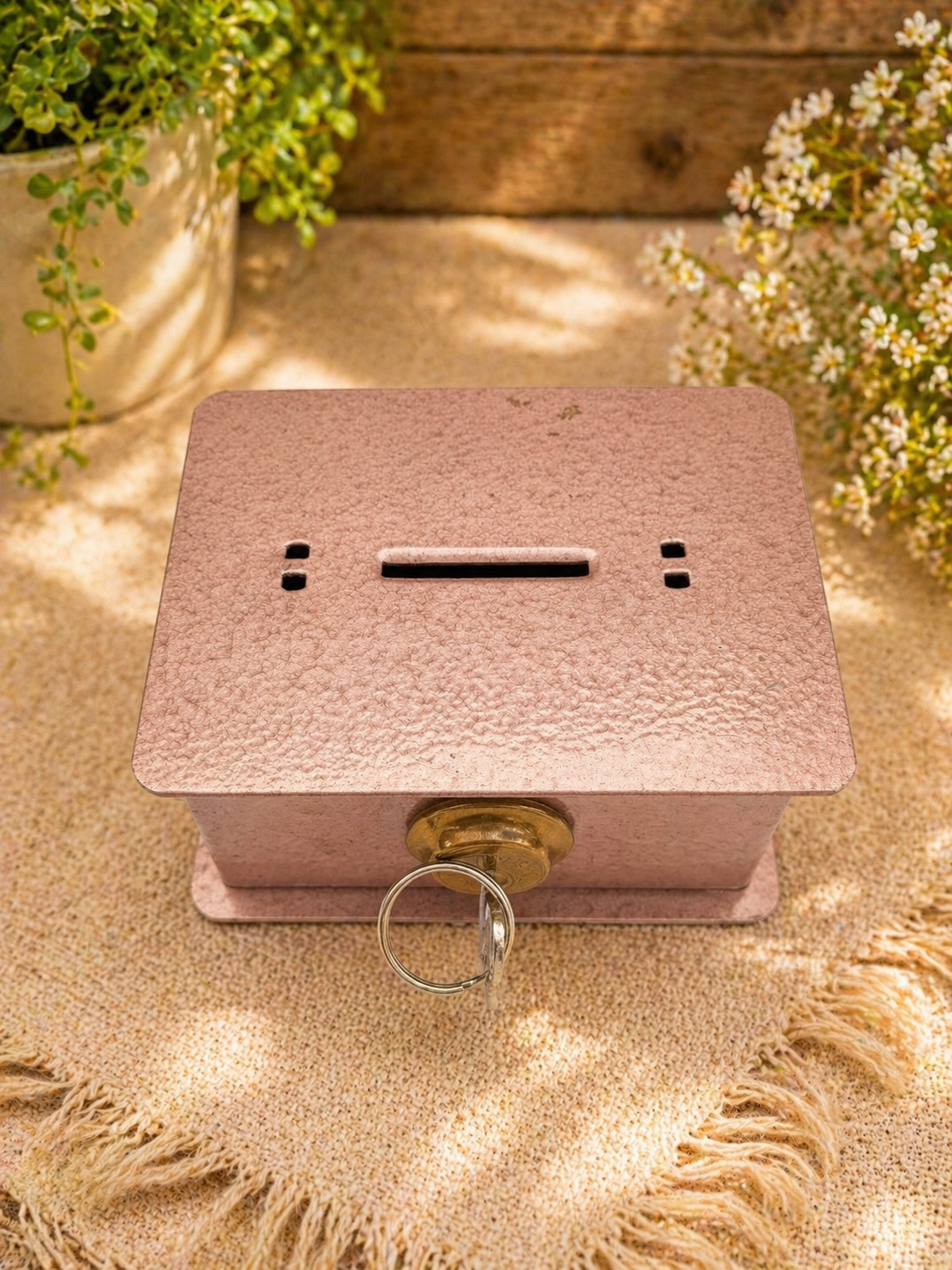 Vintage Pink Metal Cash Box with Key