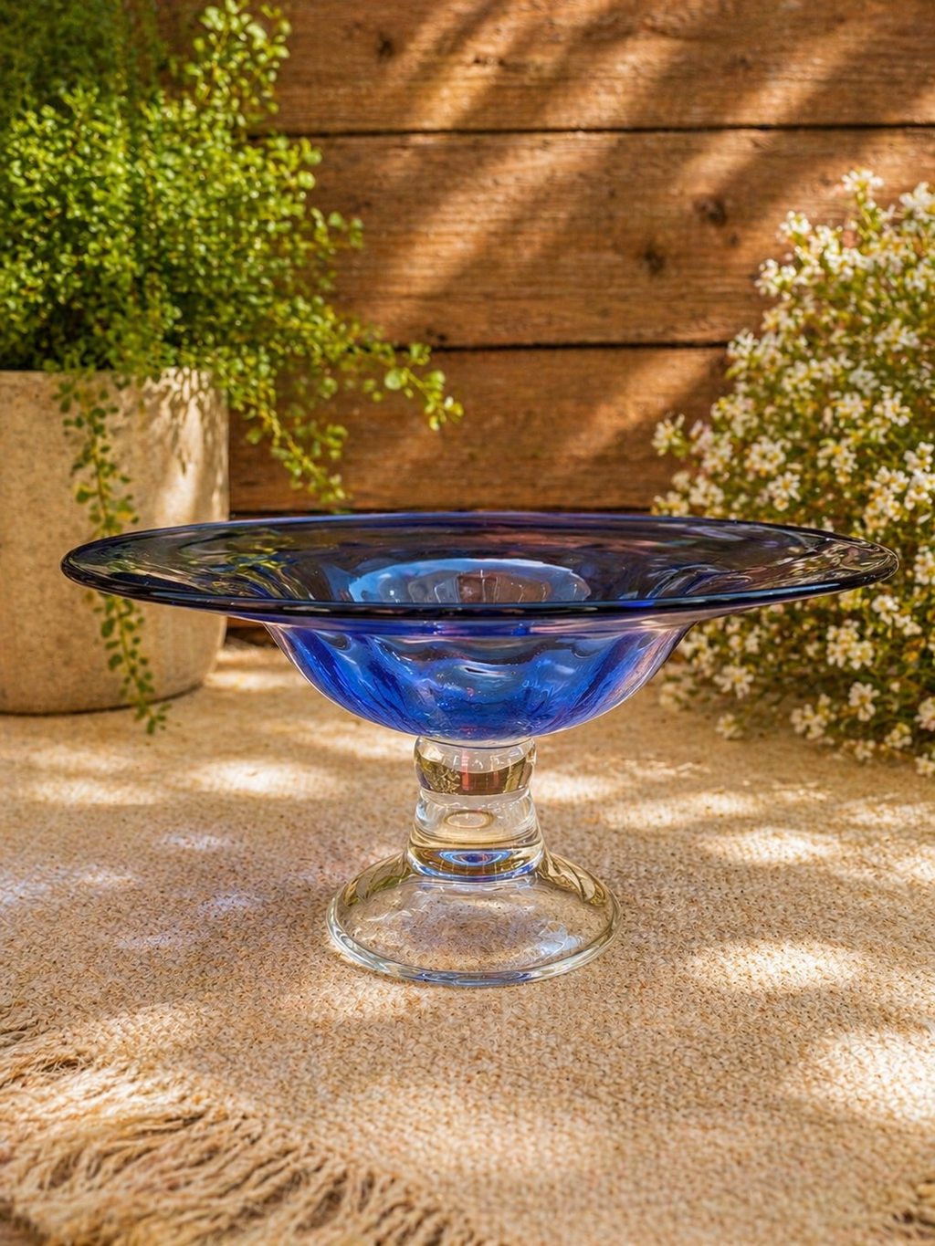 Cobalt Blue Pedestal Glass Bowl