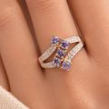 9ct Gold Tanzanite & Diamond Ring – Princess Cut Cluster – Size P½