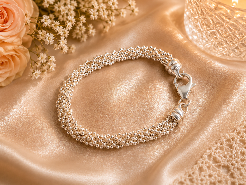 925 Sterling Silver Multi Strand Bead Bracelet