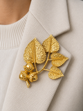 Gold Tone Leaf and Acorn Brooch