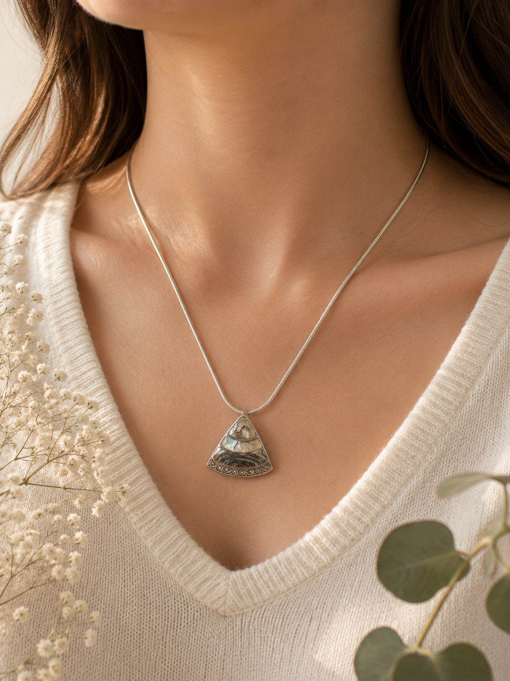 925 Silver Abalone Shell Pendant Necklace