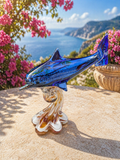 Clear and Blue Glass Leaping Dolphin Figurine