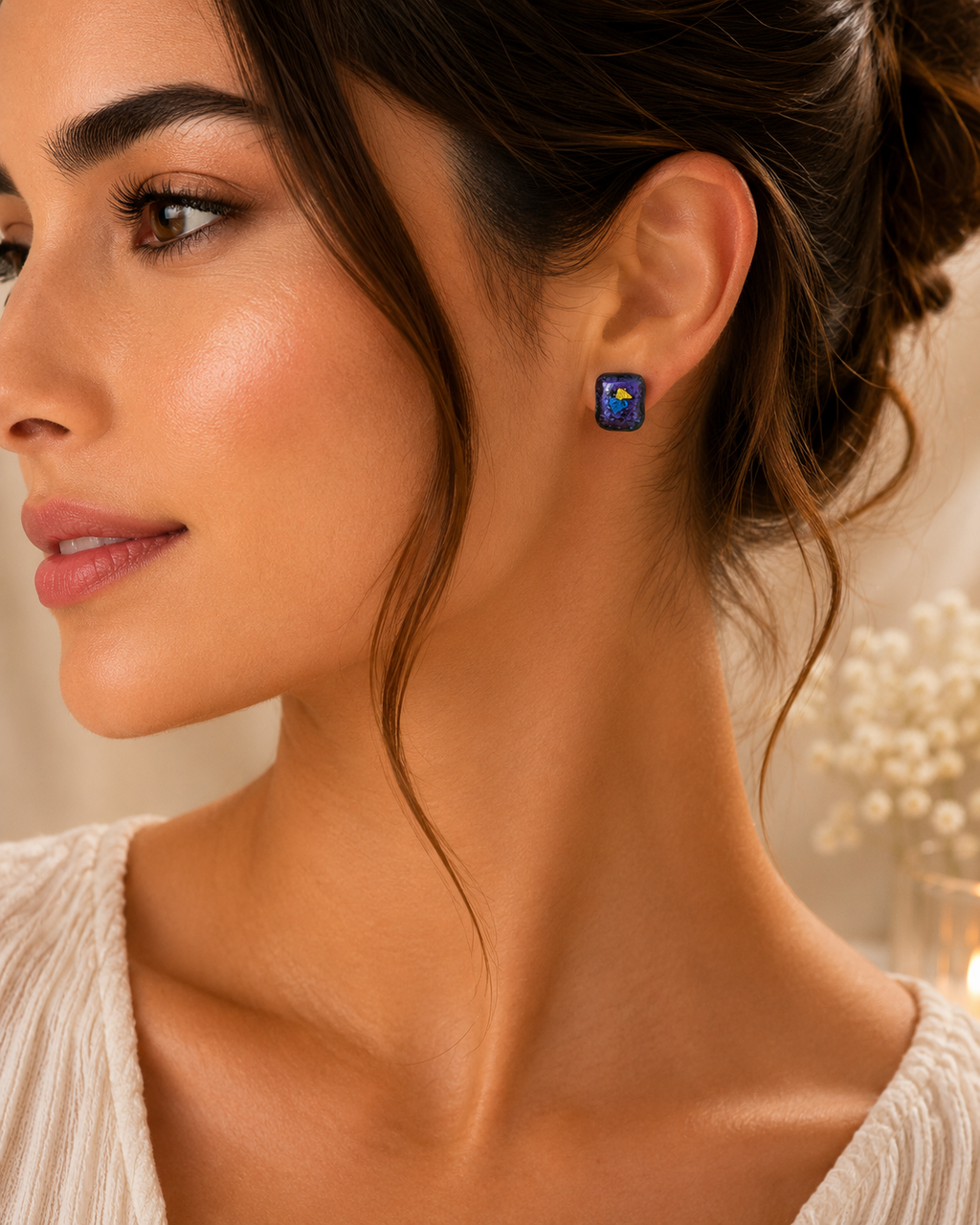 925 Silver Blue Dichroic Glass Stud Earrings