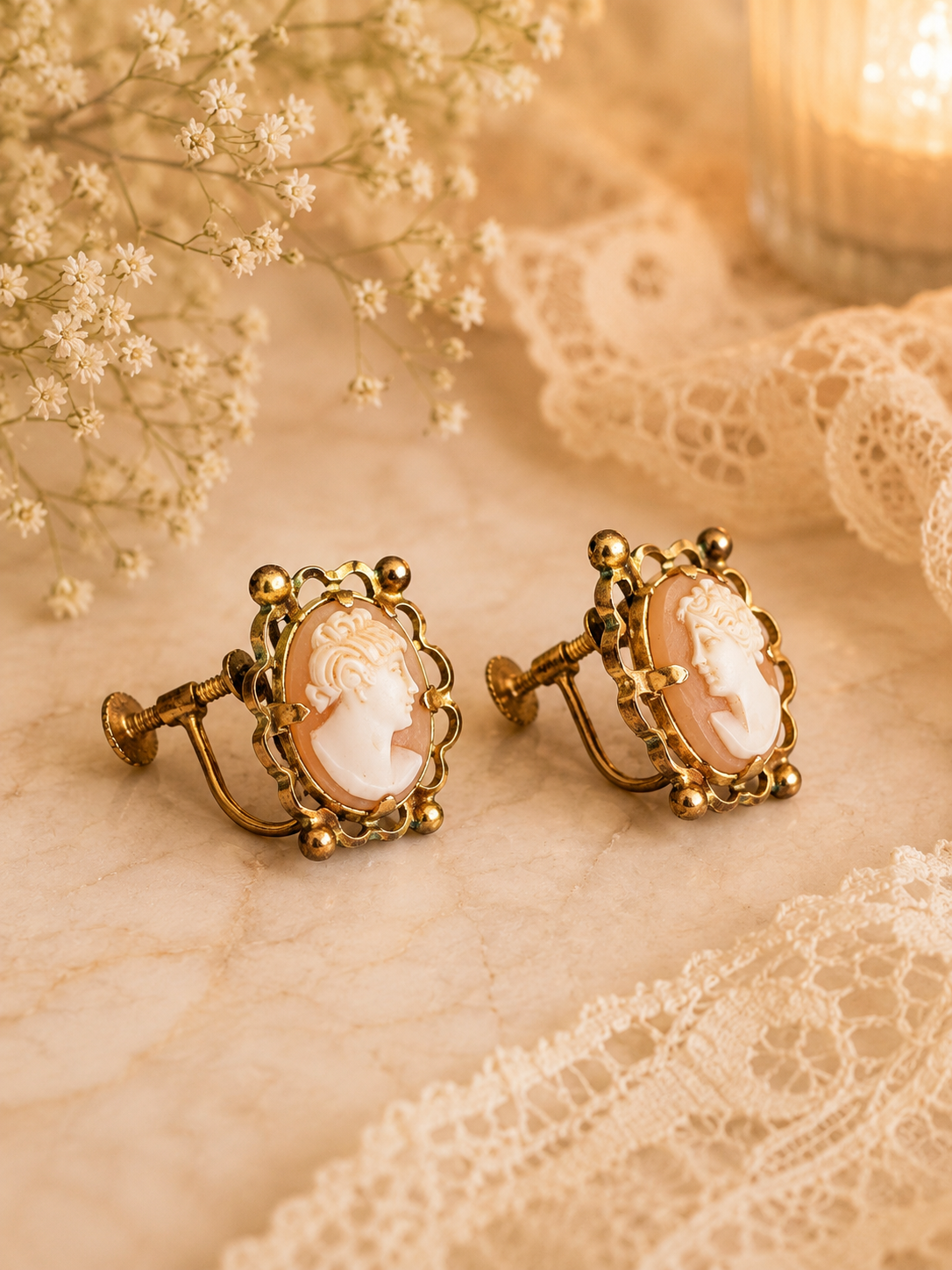 9ct Rolled Gold Cameo Screw Back Earrings