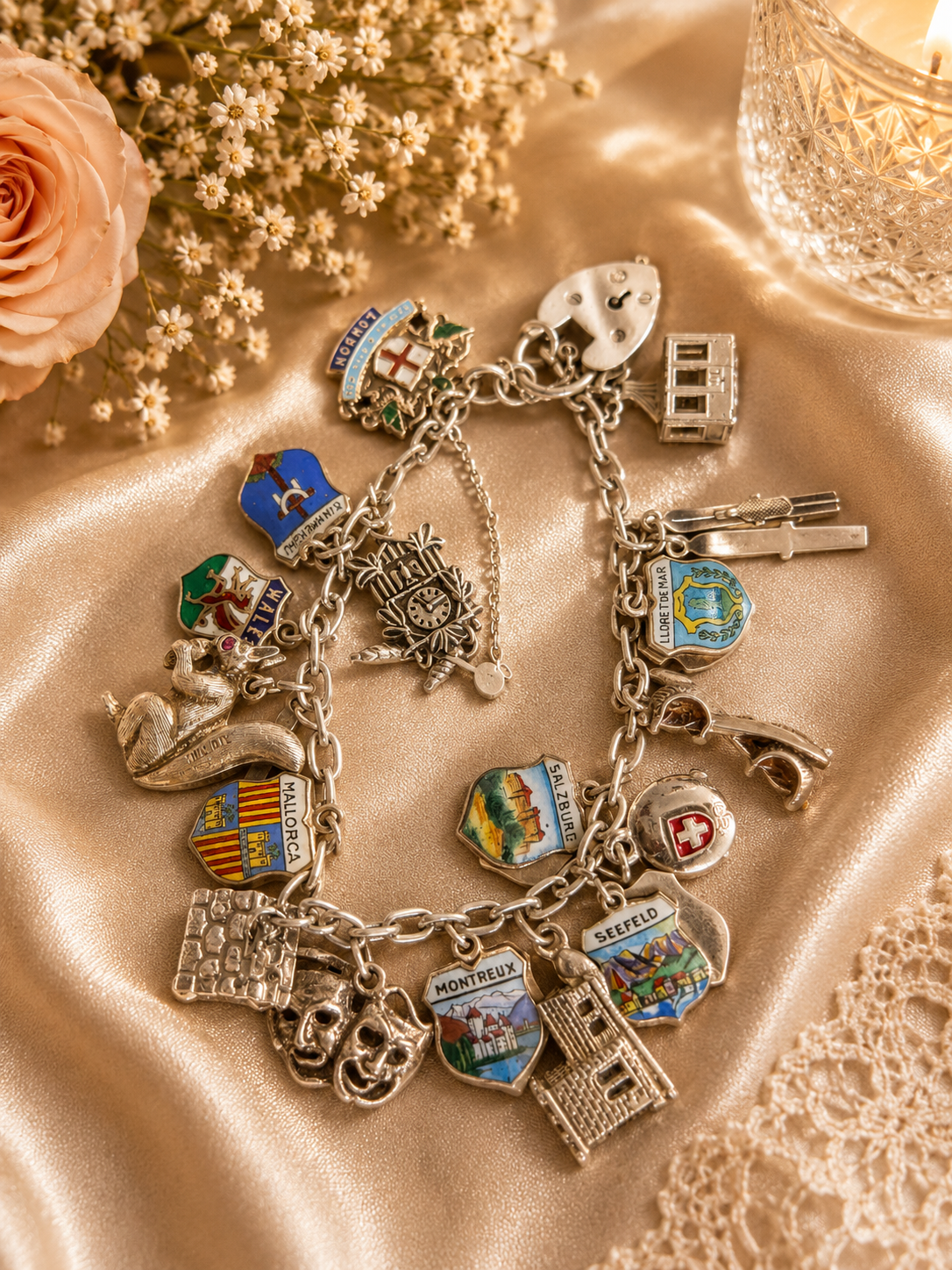 Vintage Sterling Silver Souvenir Charm Bracelet