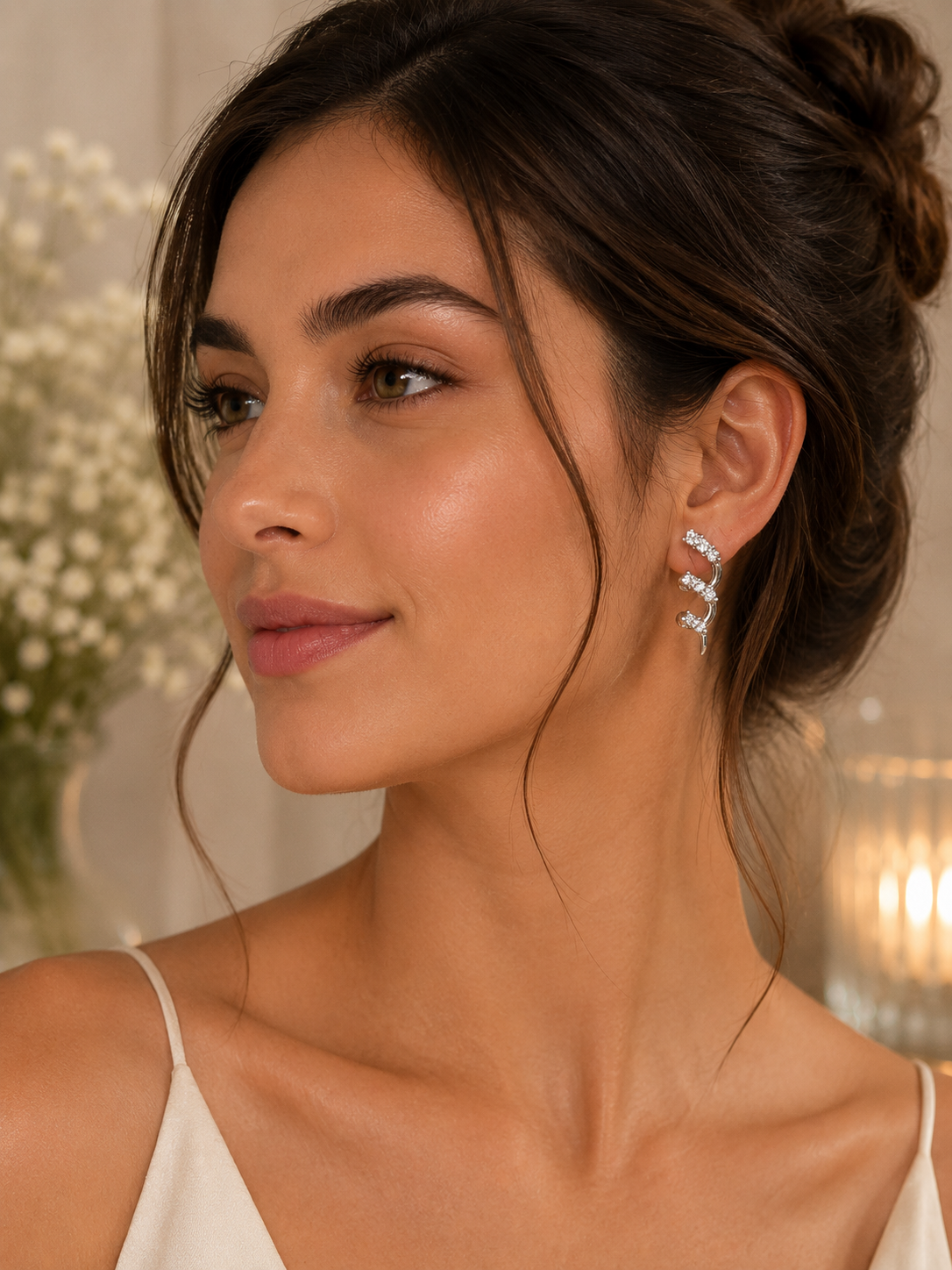 925 Silver Crystal Ear Climber Stud Earrings