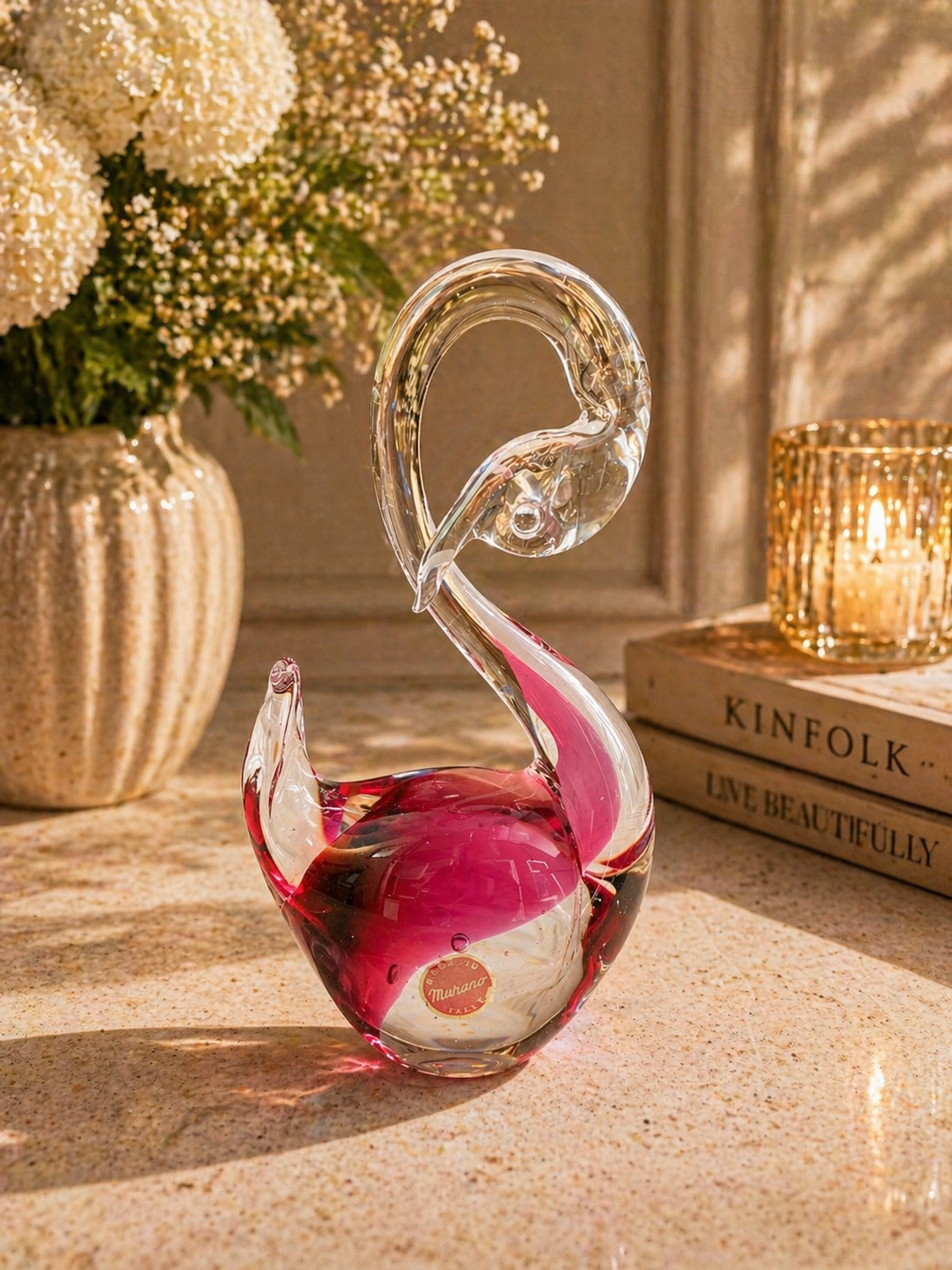 Pink Murano Glass Swan Figurine