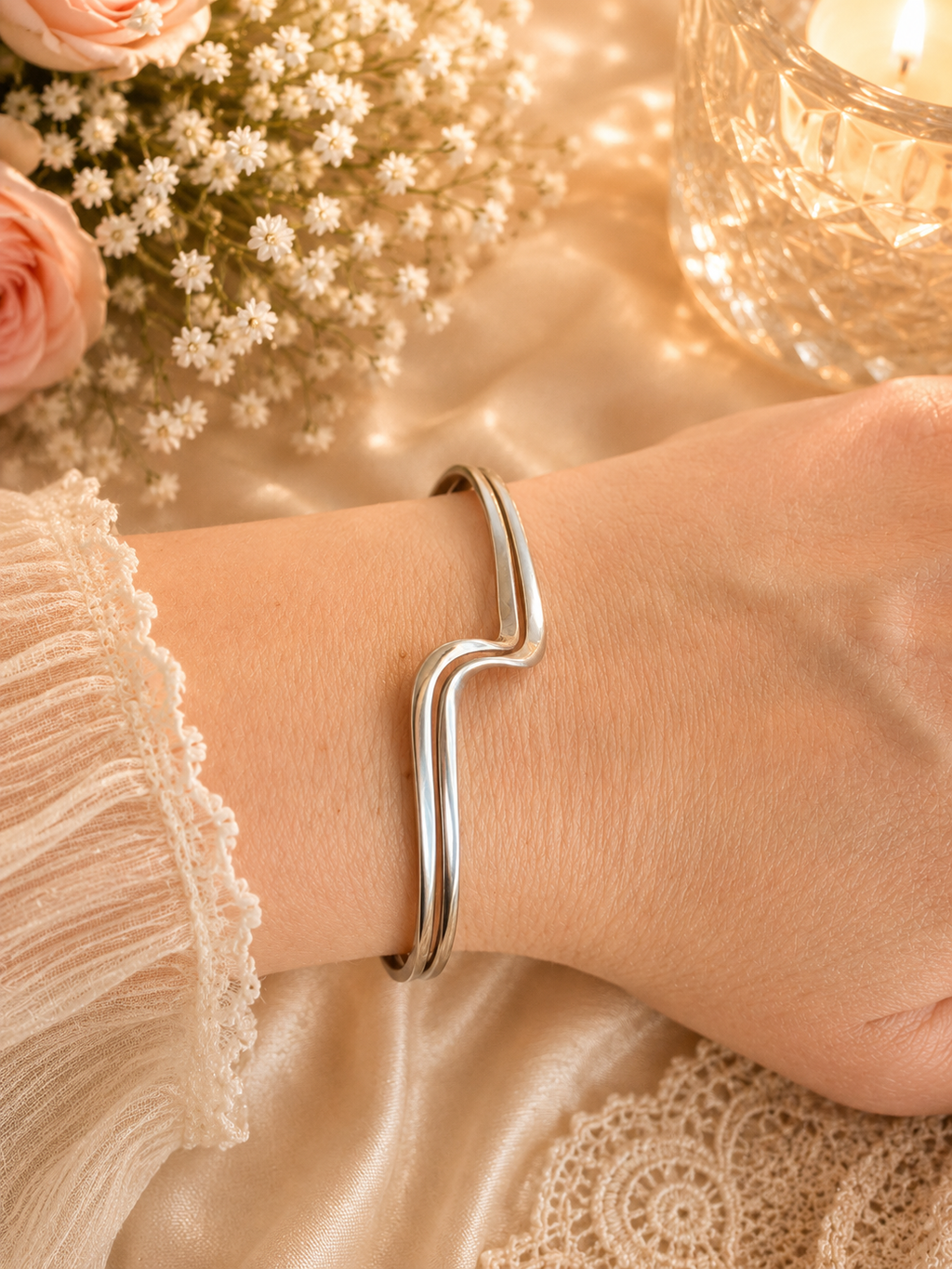 925 Sterling Silver Wave Cuff Bangle