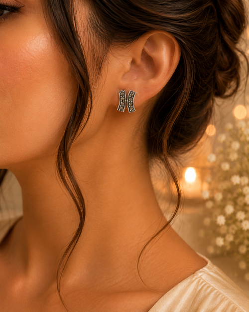 925 Sterling Silver Marquisite Stud Earrings