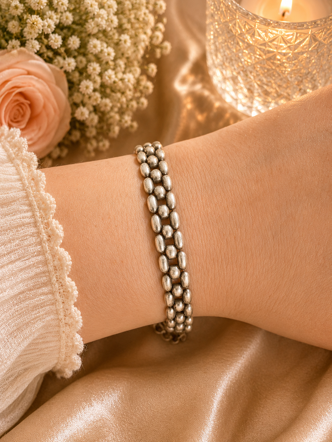 Sterling Silver Bead Link Bracelet