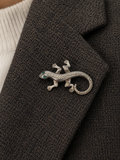 Sterling Silver Lizard Brooch with Green Stone Eyes