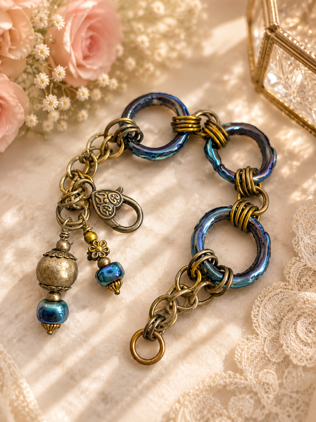 Artisan Glass Link Bracelet Purple