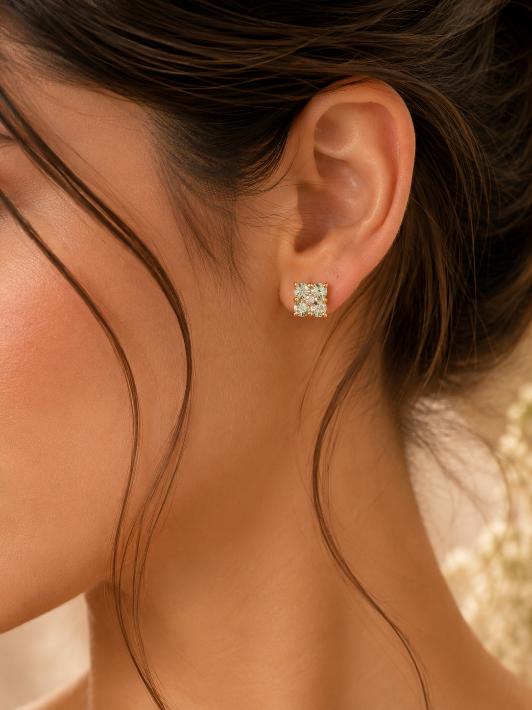 9ct Gold Green amethyst Cluster Earrings