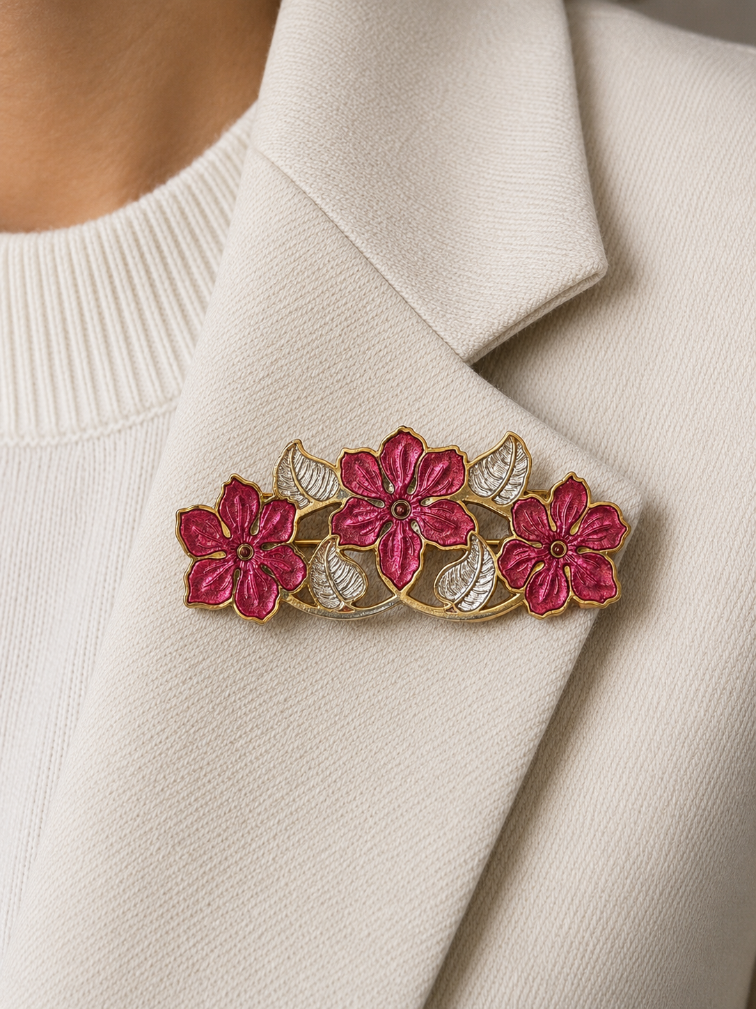 Vintage Pink Enamel Flower Brooch