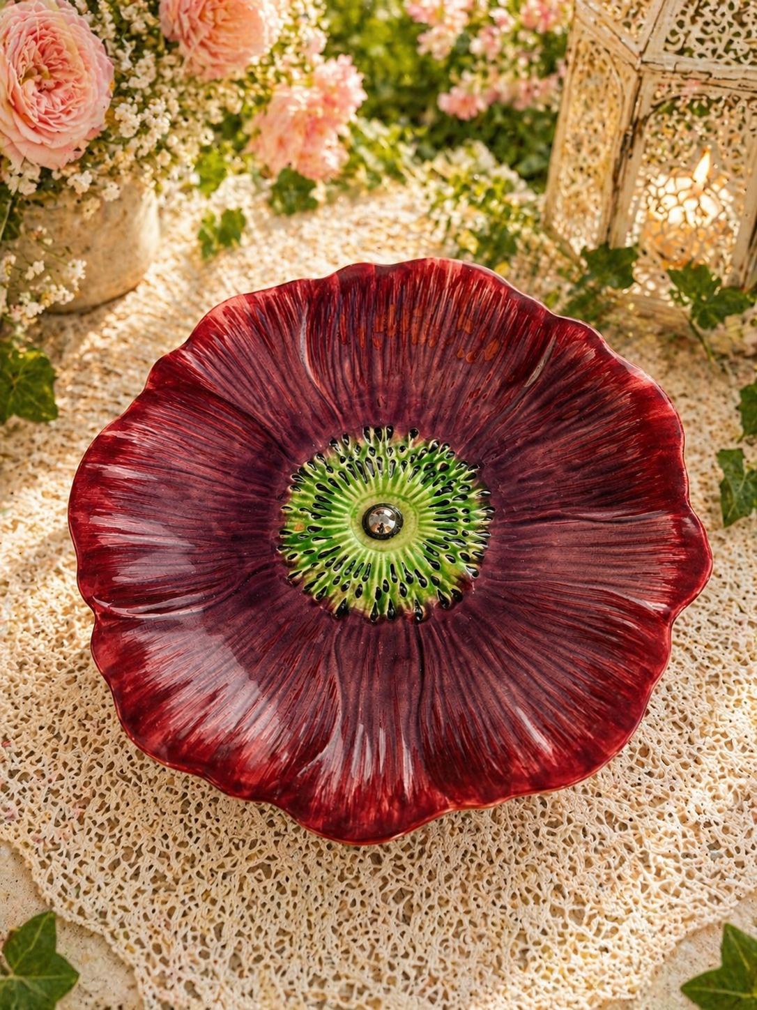 Vintage Pansy Flower Pedestal Dish
