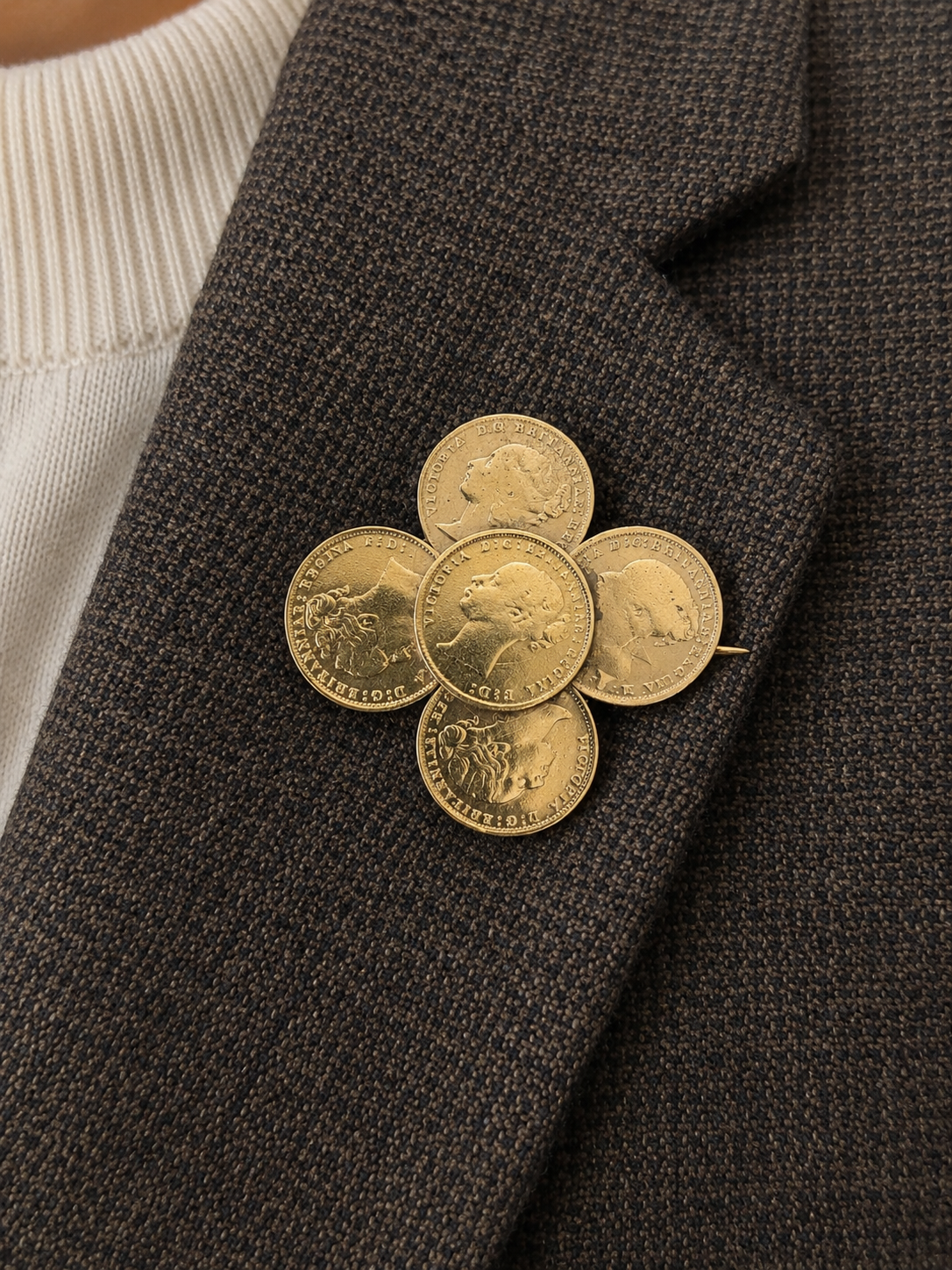 Gold Plated Sterling Silver Victorian Coin Brooch